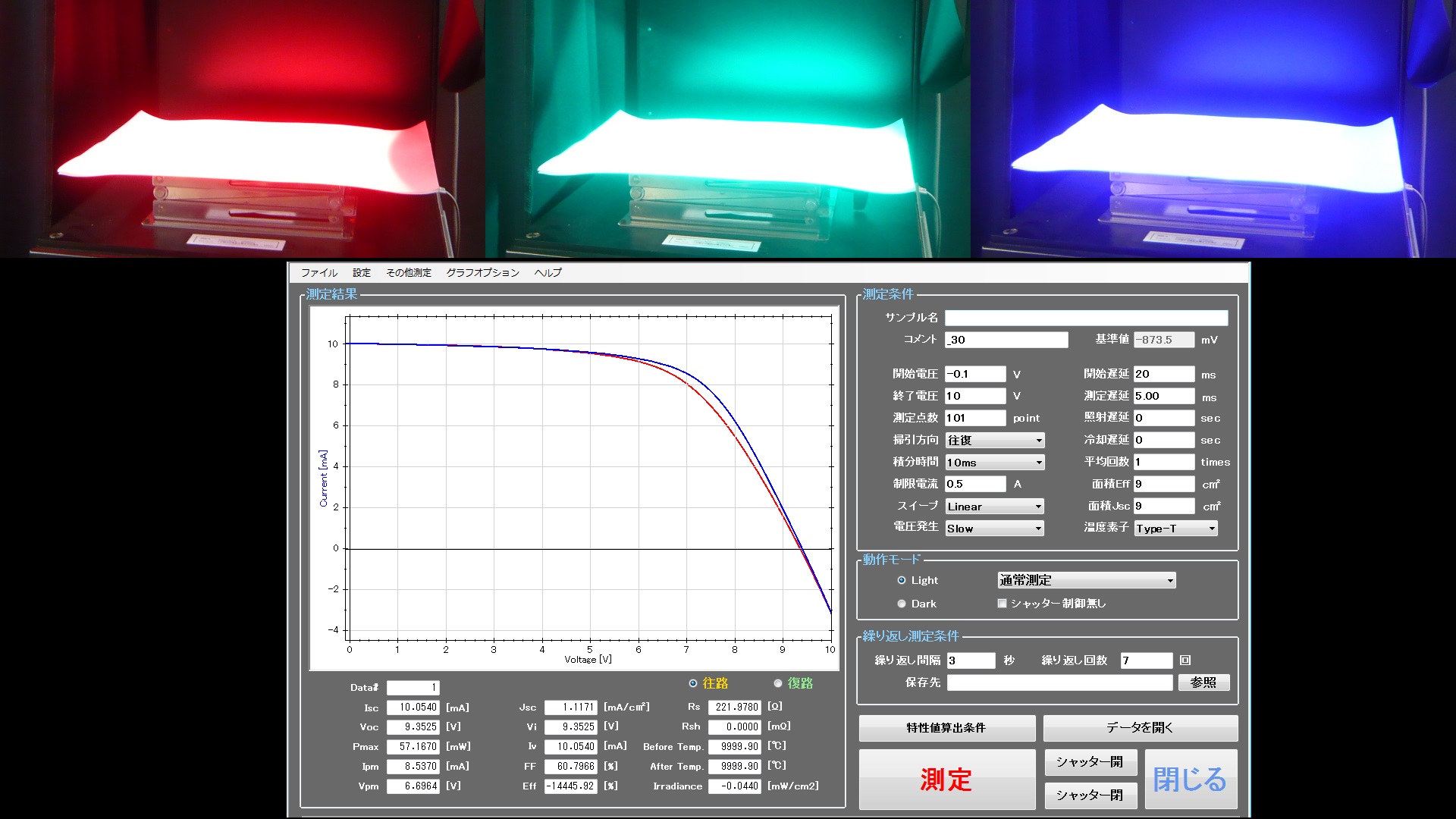 太陽電池のI-V測定　LED特定波長