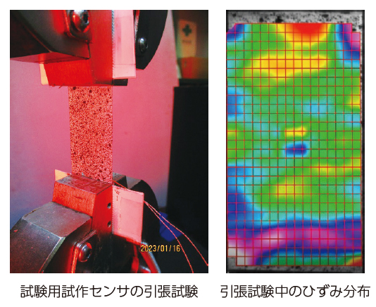 試験用試作センサの引張試験 引張試験中のひずみ分布